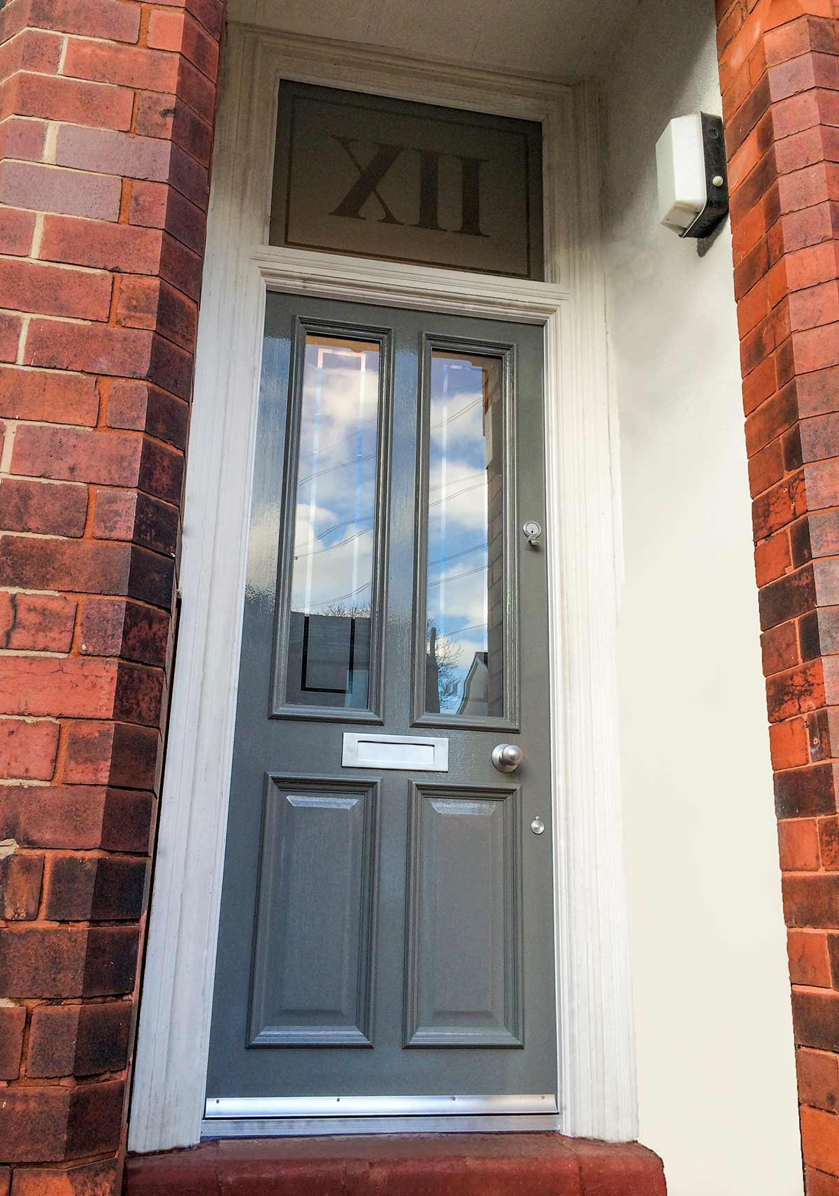 Grand Victorian front door with etched glazing