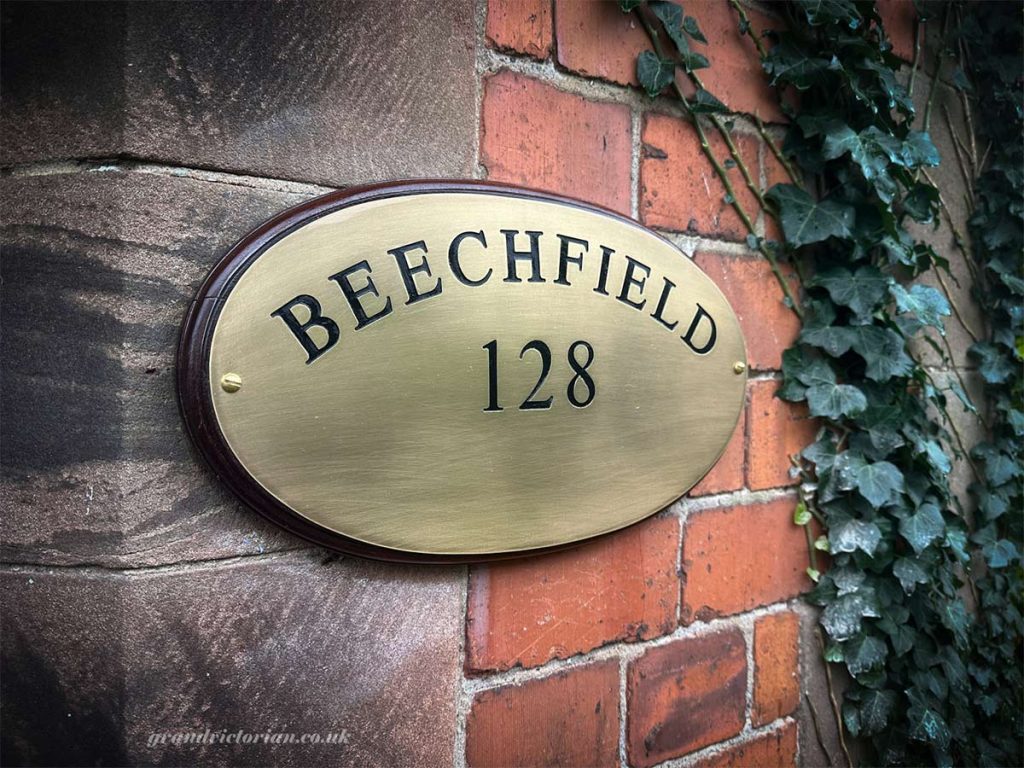 Brass house name plaque restoration in Helsby - 128WA60QS