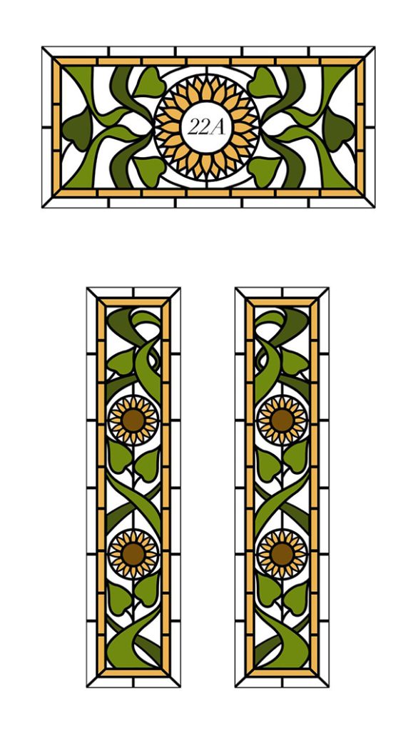 Sunflower leaded glass design for Glossop front door