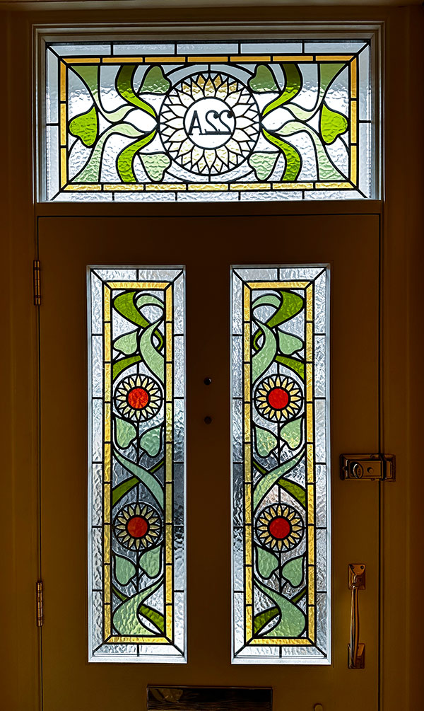 Sunflower leaded glass from inside
