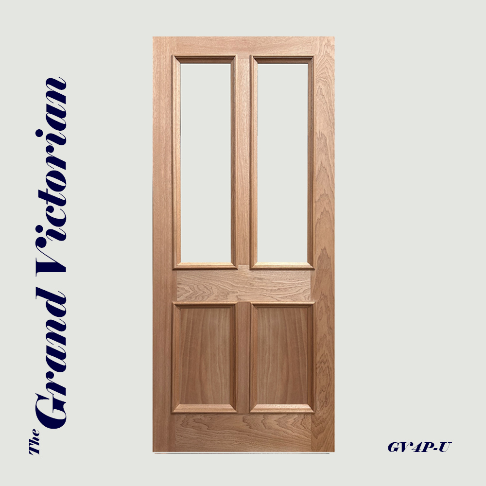 Bespoke hardwood Grand Victorian front door made to measure, unpainted, ready to fit.